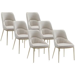 Set van 6 stoelen in fluweel en goudkleurig metaal - Beige - DRINKA