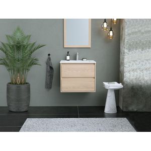 Hangmeubel voor badkamer met inbouwwastafel - Eikenfineer - 60 cm - MILIPAM