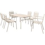Tuineethoek van metaal - Een tafel D160 cm met 2 opstapelbare fauteuils en 4 opstapelbare stoelen - Beige - MIRMANDE van MYLIA
