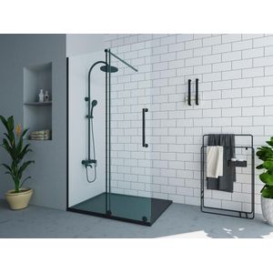 Italiaanse douchewand met schuifdeur met industriële stijl - Mat zwart - 140 x 200 cm - YOREM