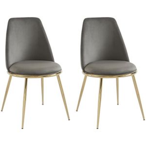 Set van 2 goudkleurig metalen stoelen van velours - Grijs - NEBINA - van Pascal Morabito