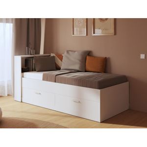 Bed 90 x 190 cm met lades en opbergruimte - Kleur: wit - BORIS II