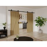 Hangende dubbele schuifdeur van hout en mdf met opbouwsysteem - Licht naturel - 2 x H205 x L93 cm - BALERMA