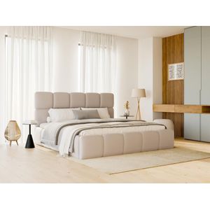 Bed met opbergruimte 140 x 190 cm - Stof met lederlook - Beige - DAMADO van Pascal Morabito