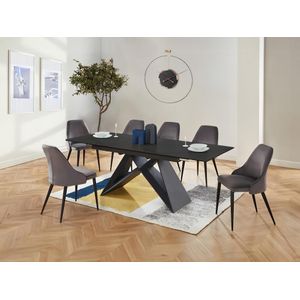 LIBSY - Uitschuifbare Eettafel - Zwart - Keramiek en Metaal
