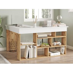 Vente-unique - Hoekbureau - Wit en Naturel - Spaanplaat