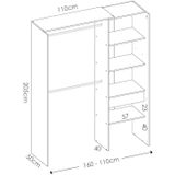 Verstelbare kledingkast LAURENT - L. 110/160 cm - Wit en grijs
