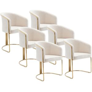 Set van 6 stoelen met armleuningen van boucléstof en metaal - Wit en goudkleurig - JOSETHE - van Pascal Morabito