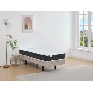 Elektrisch decoratief relaxbed + matras met pocketveren en vormgeheugen - 90 x 200 cm - Stof - Beige - RIZALI van DREAMEA