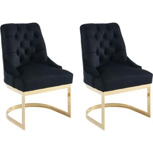 Set van 2 stoelen van velours en goudkleurig roestvrij staal - Zwart - PORILASO van Pascal MORABITO