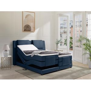 [NEW VERSION][NEW VERSION]Tweepersoons boxspring met elektrische bedbodem + matras en dekmatras CASTEL PALACIO - 2x80x200cm - Blauwe stof