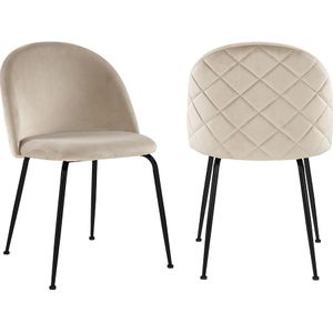 Set van 2 stoelen MELBOURNE - Fluweel en mat zwart metaal - Beige