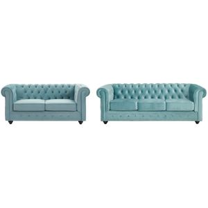 Vente-unique - Chesterfield - Driezitsbank - Pastelblauw - Velours