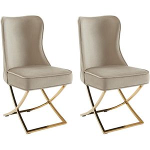 Set van 2 stoelen in fluweel en goudkleurig roestvrij staal - Beige - MARELANO van Pascal MORABITO