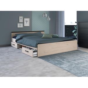 Bed met opbergruimte 160 x 200 cm - 2 laden en 1 nis - Kleur: naturel - PABLO