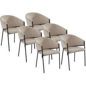 Set van 6 stoelen met armleuningen van ribfluweel en zwart metaal - Crèmewit - ORDIDA - van Pascal Morabito