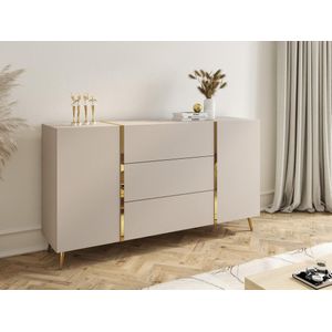 Buffetkast met 2 deurtjes en 3 lades - Beige en goud - MARZIALO