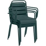 Tuineethoek van metaal - Een tafel D110 cm en 4 opstapelbare fauteuils - Spargroen - MIRMANDE van MYLIA