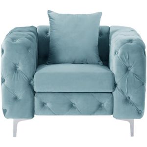 Chesterfield-fauteuil van pastelblauw velours EDWINA