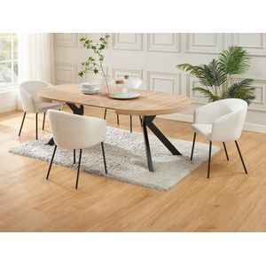 Set tafel KOMONI + 4 stoelen MORONI - Naturel en crèmewit