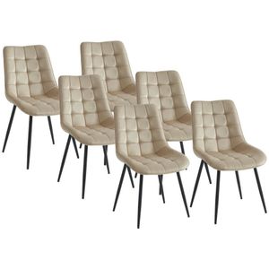 Set van 6 gewatteerde stoelen - Velours en zwart metaal - Beige - OLLUA