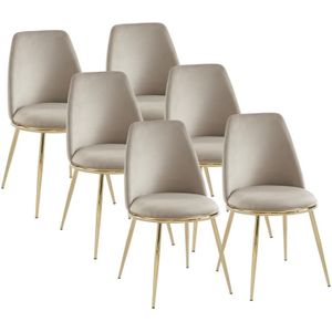 Set van 6 stoelen van velours met goudkleurig metalen frame - Beige - NEBINA - van Pascal Morabito