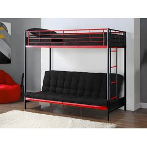 Hoogslaper 90 x 190 cm - Met slaapbank - Metaal - Zwart en Rood + Futon + Matras - MODULO V