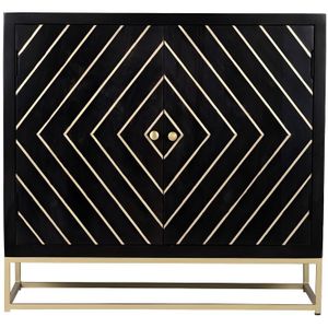 Buffetkast art deco PRISMIN - 2 deuren - Mangohout en metaal - Zwart en goud