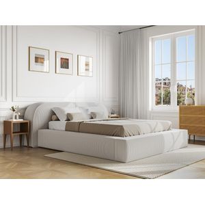 Bed met opbergruimte 180 x 200 cm - Ribfluweel - Crème - Met matras - LIRABA van Maison Céphy