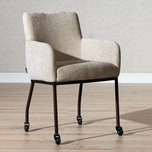 Eetkamerstoel met wieltjes Finn chenille beige