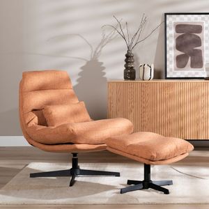 Draaifauteuil met hocker Cristo linnen koper