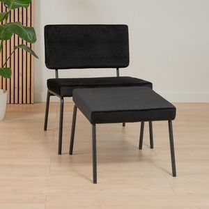 Velvet fauteuil en hocker Espen zwart