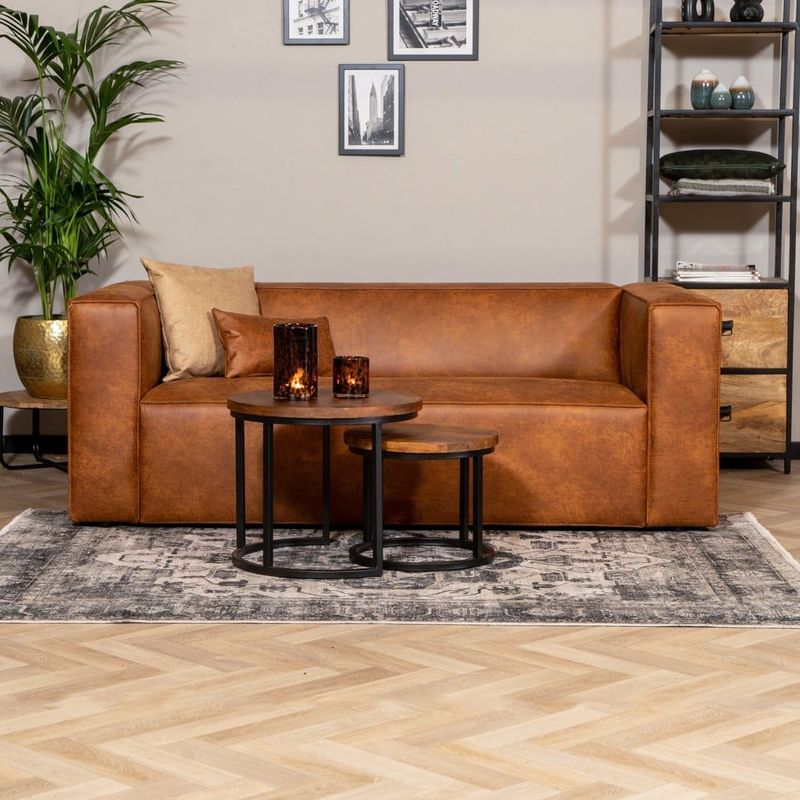 Industriële bank 2,5-zits Memphis eco-leer cognac