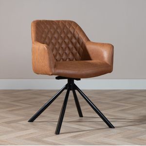 Industriële eetkamerstoel Dex draaibaar cognac eco-leer