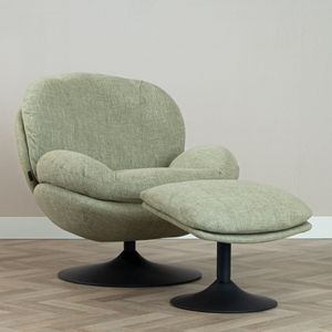 Draaifauteuil met hocker Isobel linnen olijfgroen