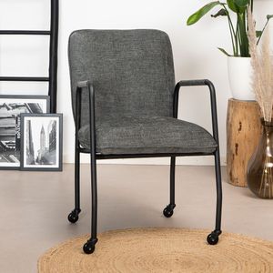 Bronx71 - Mila - Eetkamerstoel - Antraciet - Stof - Met Wieltjes