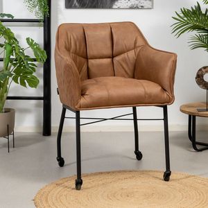 Royce - Eetkamerstoel - Zwart - Eco-leer - Met Wieltjes