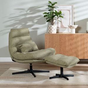 Draaifauteuil met hocker Cristo linnen olijfgroen