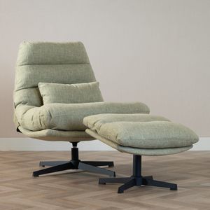Bronx71 - Cristo - Draaifauteuil - Olijfgroen - Linnen - Inclusief Hocker