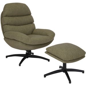 Draaifauteuil met hocker Palma linnen olijfgroen