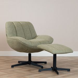 Bronx71 - Draaifauteuil Santa - Olijfgroen - Linnen - Inclusief Hocker