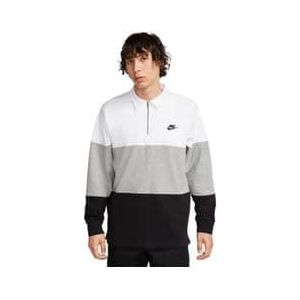 nike club  fleece white black long sleeve polo