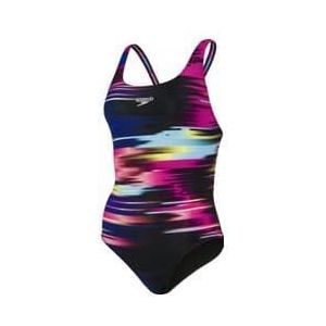 dames 1 delig speedo placement digital powerback zwempak zwart multi color