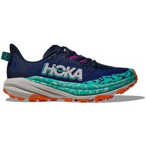 hoka speedgoat 6 trailschoenen voor dames blauw groen oranje