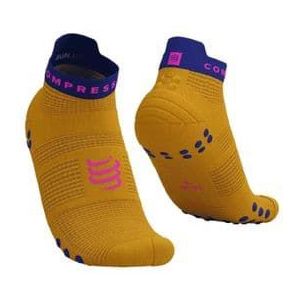 compressport pro racing socks v4 0 run low yellow  purple