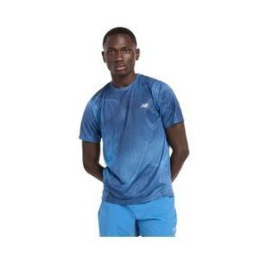 new balance athletics printed blue men s jersey met korte mouwen