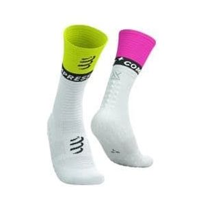 compressport mid compression socks v2 0 white yellow pink