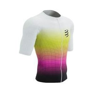 compressport tri postural aero ss top long sleeve jersey wit  geel  roze