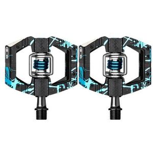 paar crankbrothers mallet e ls limited edition automatische pedalen met kooien zwart  blauw splatter