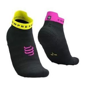 compressport pro racing v4 0 ultralight run low socks black yellow pink